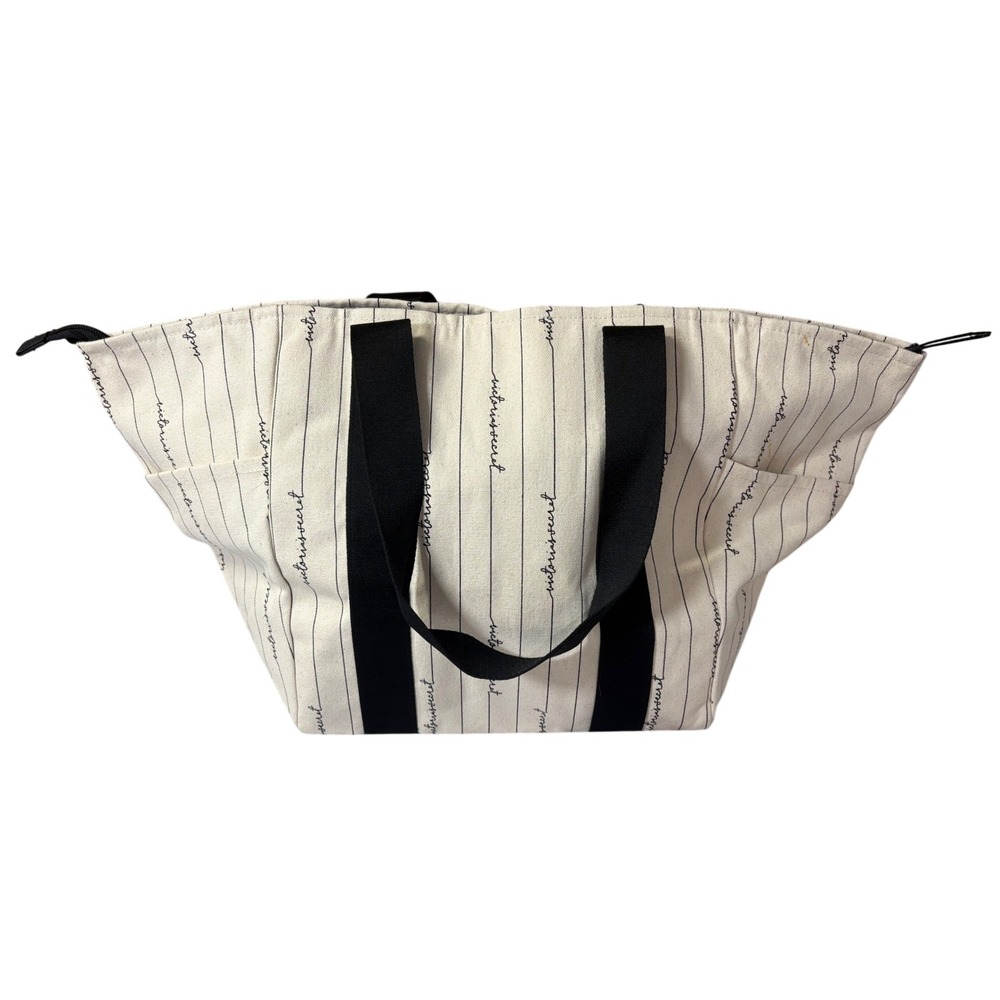 Victoria's Secret Tote Bag Womens NWT Cream Black Pinstripe Excellent Canvas